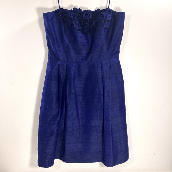 Eliza J New York Size 12 Royal Blue Thin Strap Fit & Flare Raw Silk Dress - Picture 1 of 9
